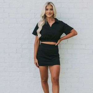 Black collar tennis skirt set